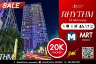 ให้เช่า คอนโด Rhythm รัชดา-ห้วยขวาง 46.17 ตรม. 1ห้องนอน ชั้นสูง ทำเลดี หาของกินง่าย ไปทำงานสะดวก เพียง20,000บาทเท่านั้น เฟอร์ครบ พร้อมอยู่